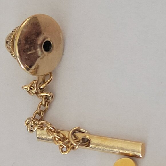 Vintage Disney Mickey Mouse Gold Tone Tie Tack Lapel Pin With Chain & Bar - Picture 6 of 6